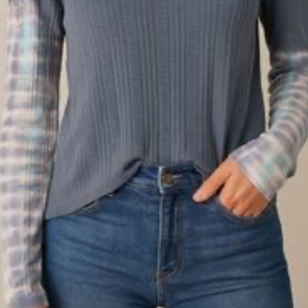Free People thermal Long Sleeve Top with Tie-Dye Accents
